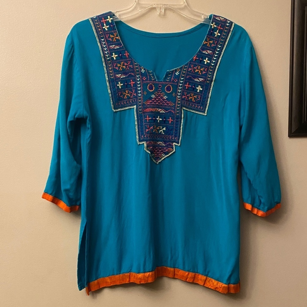 Embroidered Teal and Orange Women's Top